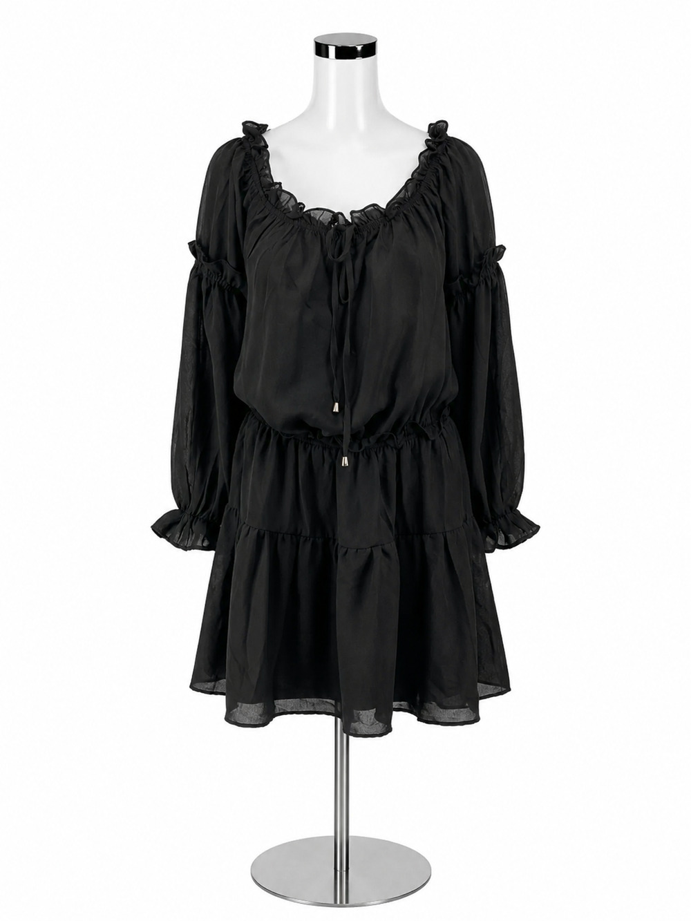 Hyfve Black Off Shoulder Boho Mini Dress Size Large